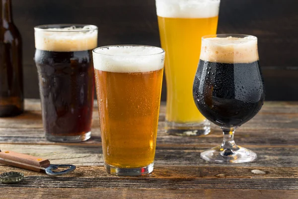 Refreshing Cold Craft Beer Assortment Ipa Lager Stout — Stock Photo, Image