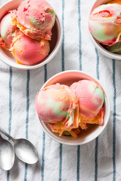 Homemade Rainbow Ice Cream Sorbet in a Bowl