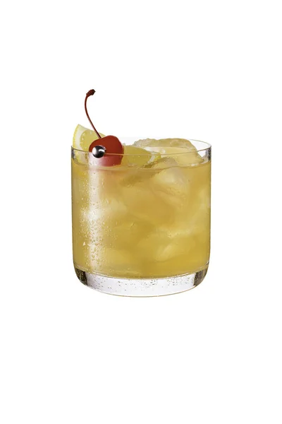 Uppfriskande Whiskey Sour Cocktail Vitt Med Urklippsbana — Stockfoto