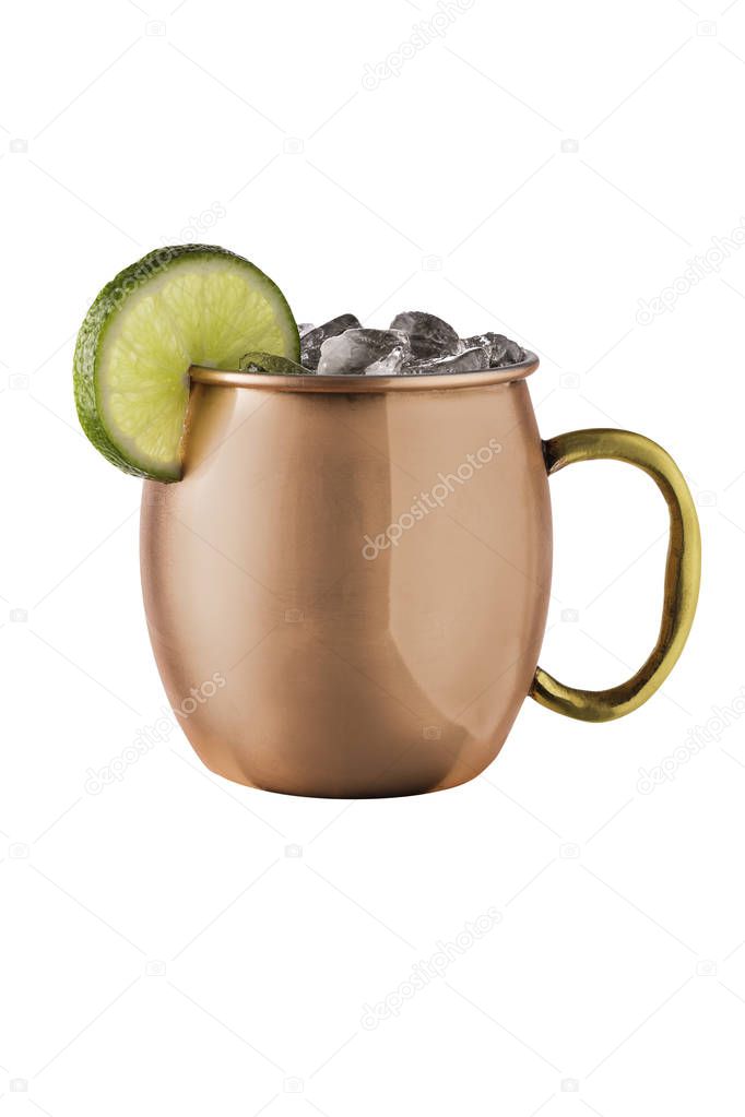 Refreshing Vodka Moscow Mule Cocktail on White with a Clipping Path