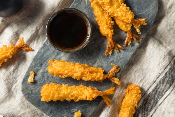 Tempura Casera Camarones Fritos Con Salsa Soja — Foto de Stock