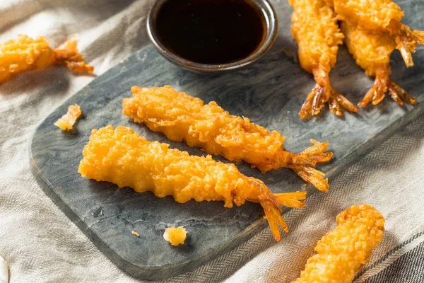 Homemade Deep Fried Shrimp Tempura Soy Sauce — Stock Photo, Image