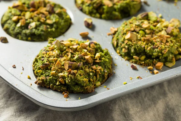 Homemade Green Matcha Pistachio Muffins Ready to Eat