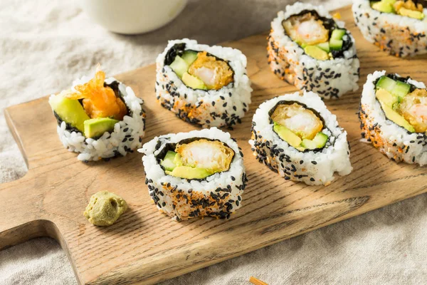 Homemade Shirmp Tempura Sushi Roll Avocados — Stock Photo, Image