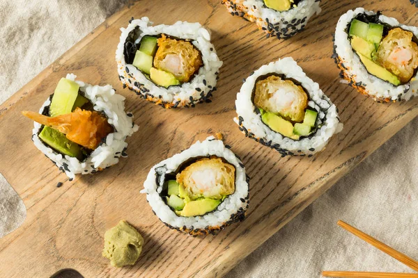 Homemade Shirmp Tempura Sushi Roll Avocados — Stock Photo, Image