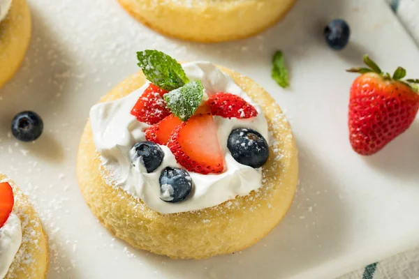 Domowej roboty mini gąbka ciasto kubki z owoców — Zdjęcie stockowe