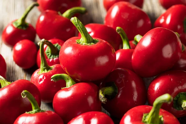 Rå ekologisk röd körsbär bomb Peppers — Stockfoto