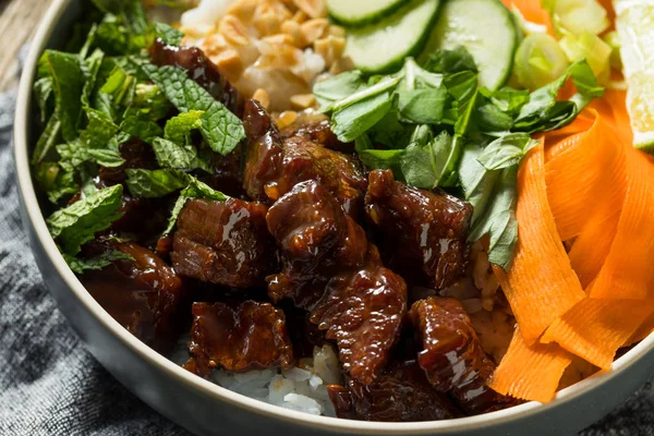 Carne tailandesa caseira e tigela de arroz — Fotografia de Stock