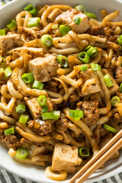 Zelfgemaakte Japanse Mapo tofu Udon noedels — Stockfoto