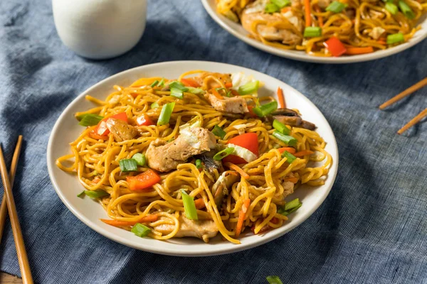 Macarrão de frango japonês caseiro Yakisoba — Fotografia de Stock