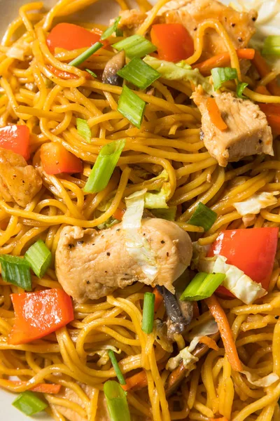 Pollo giapponese fatto in casa Yakisoba Tagliatelle — Foto Stock