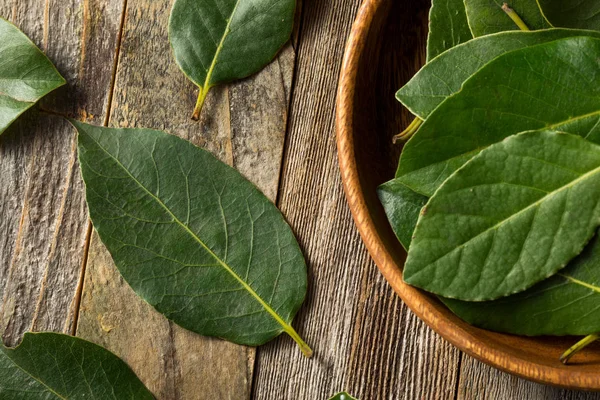 Hojas de laurel orgánicas verdes crudas — Foto de Stock