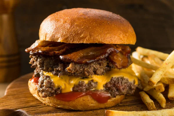 Rustic Homemade Bacon Smashburger Cheese Bacon — Stock Photo, Image