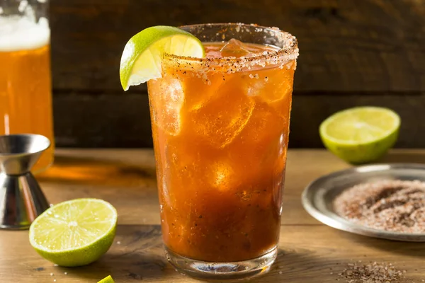 Homemade Mexican Michelada Beer Cocktail Lime — Stock Photo, Image