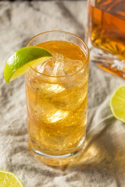 Boozy Whiskey Ginger Ale Cocktail Lime — 스톡 사진