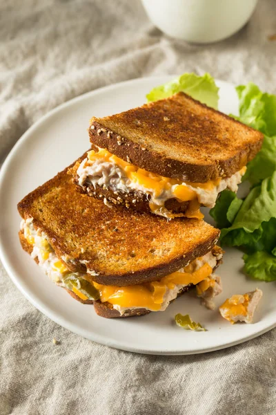 Homemade Toasted Tuna Melt Sandwich Cheese — Stock Photo, Image
