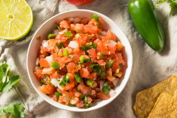 Picante Caseiro Pico Gallo Com Cilantro Chips — Fotografia de Stock