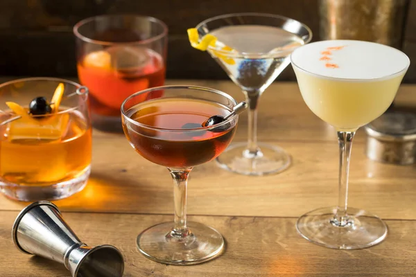 Boozy Classic Cocktail Assortment Martini Old Fashioned Negroni — Stock Photo, Image