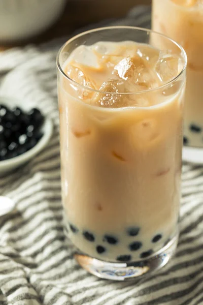 Refrescante Leche Boba Casero Con Perlas Tapioca —  Fotos de Stock