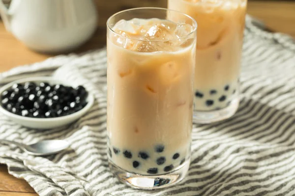 Thé Lait Boba Maison Rafraîchissant Avec Des Perles Tapioca — Photo