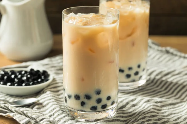 Thé Lait Boba Maison Rafraîchissant Avec Des Perles Tapioca — Photo