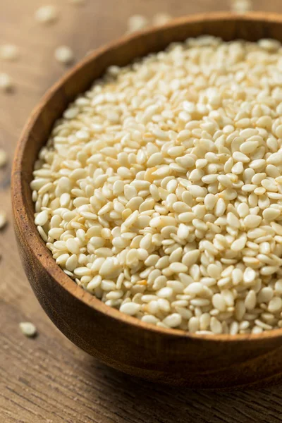 Raw Organic Dry White Sesame Seeds Bowl — Stock Photo, Image