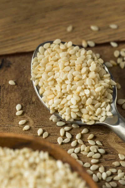 Raw Organic Dry White Sesame Seeds Bowl — Stock Photo, Image