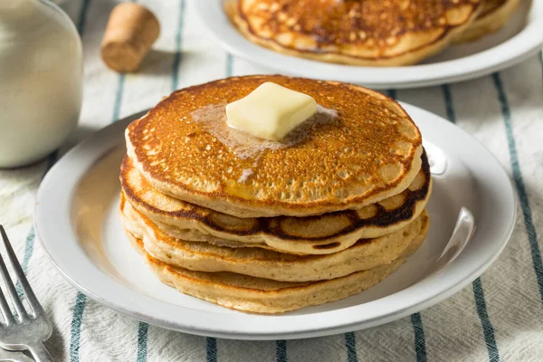 Homemade Warm Buttermilk Pancakes Butter Syrup — Stock Photo, Image