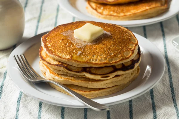 Panqueques Caseros Mantequilla Caliente Con Mantequilla Jarabe — Foto de Stock