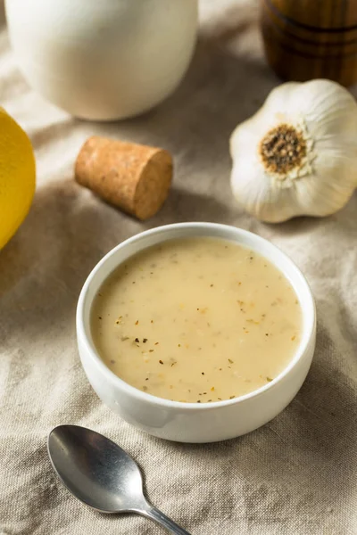 Homemade Lemon Garlic Vinaigrette Dressing Salt Pepper — 스톡 사진