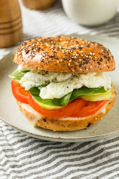 Homemade Healthy Eggwhite Bagel Sandwich Tomato Cucumber — стокове фото