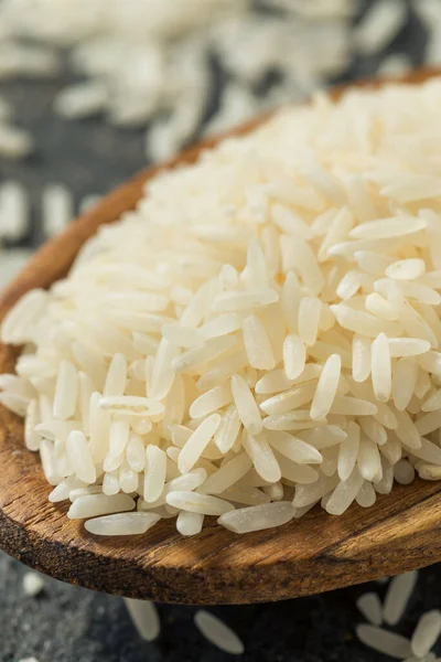 Grão Longo Branco Seco Jasmim Arroz Uma Colher — Fotografia de Stock