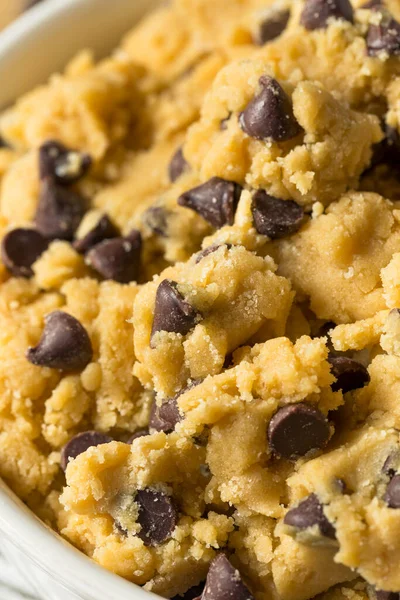 Rauwe Zelfgemaakte Chocolade Chip Cookie Dough Een Schaal — Stockfoto