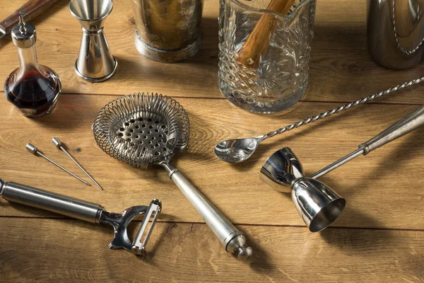 Metal Classic Bartender Bar Tools Making Cocktails Drinks — Stock Photo, Image