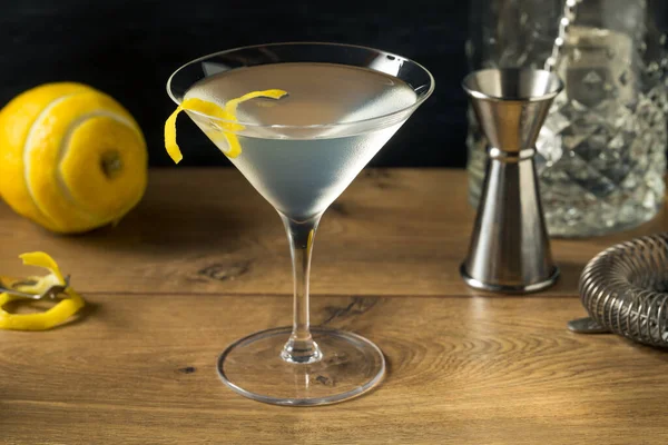 Boozy Refreshing Gin Martini Lemon Garnish — Stock Photo, Image