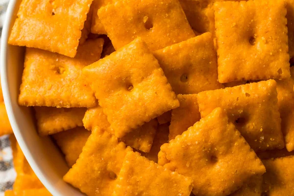 Salty Yummy Cheddar Cheese Crackers Bowl — Stock Photo, Image