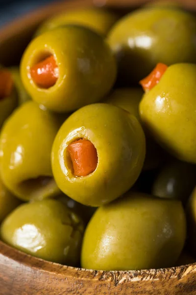 Organic Green Canned Pimento Olives Bowl — Stock Photo, Image