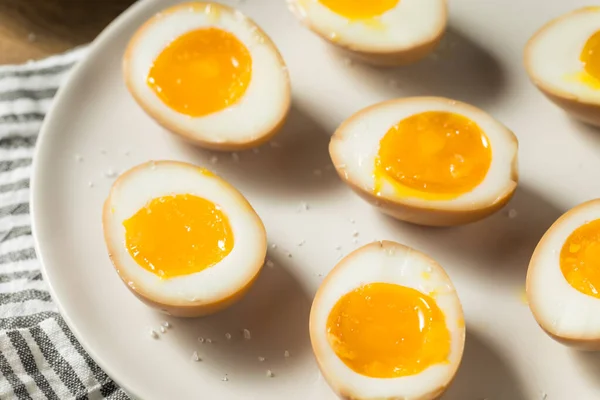 Homemade Unami Soy Sauce Eggs Sea Salt — Stock Photo, Image