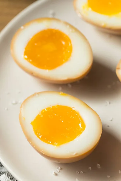 Homemade Unami Soy Sauce Eggs Sea Salt — Stock Photo, Image