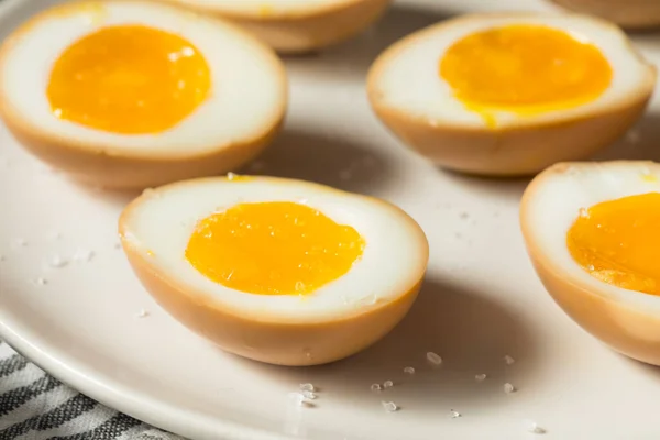 Homemade Unami Soy Sauce Eggs Sea Salt — Stock Photo, Image