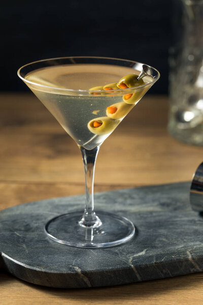Boozy Traditional Dirty Martini with Olive Garnish