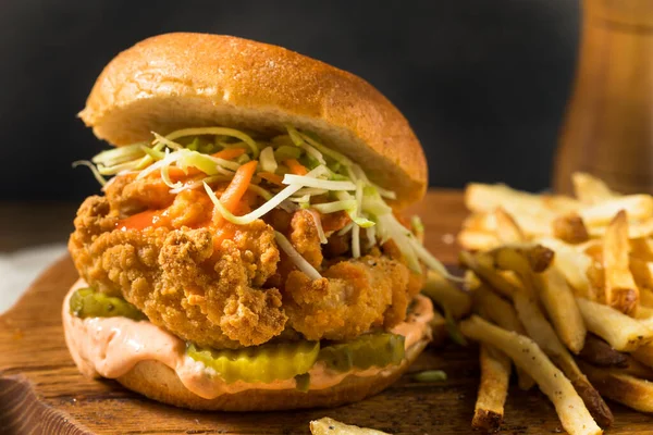 Homemade Spice Fried Chicken Sandwich French Fries — стокове фото