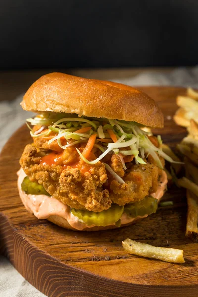 Homemade Spicy Fried Chicken Sandwich French Fries — Stock Photo, Image