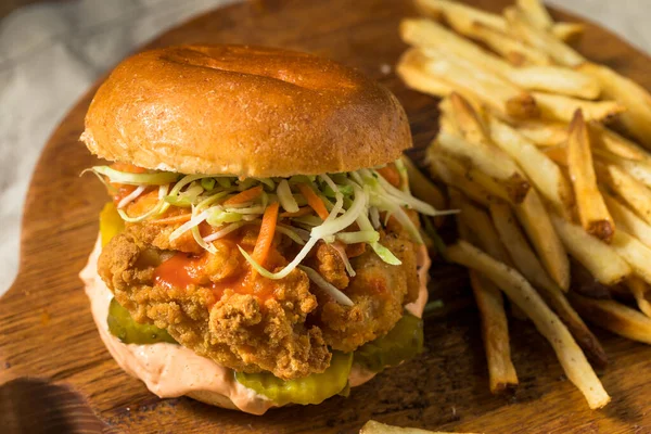 Homemade Spicy Fried Chicken Sandwich French Fries — Stock Photo, Image