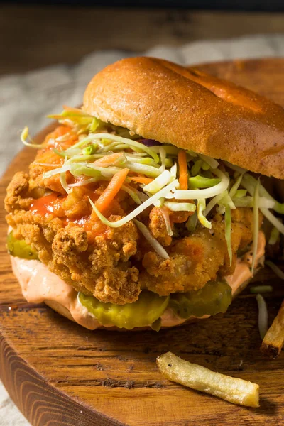 Homemade Spicy Fried Chicken Sandwich French Fries — Stock Photo, Image