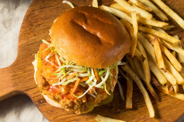 Homemade Spicy Fried Chicken Sandwich French Fries — Stock Photo, Image