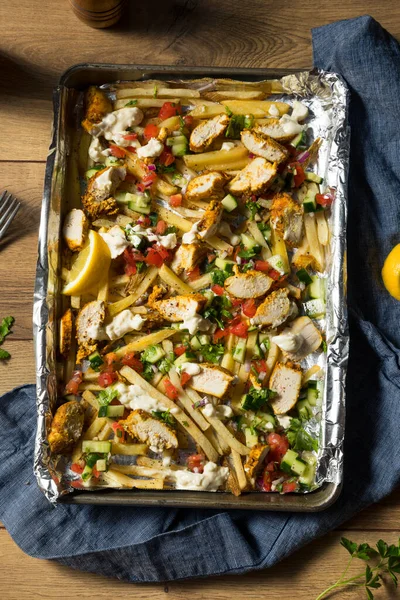 Pollo Hecho Casa Shawarma Papas Fritas Con Tomate Pepino — Foto de Stock