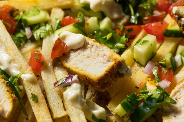 Frites Poulet Shawarma Maison Tomate Concombre — Photo