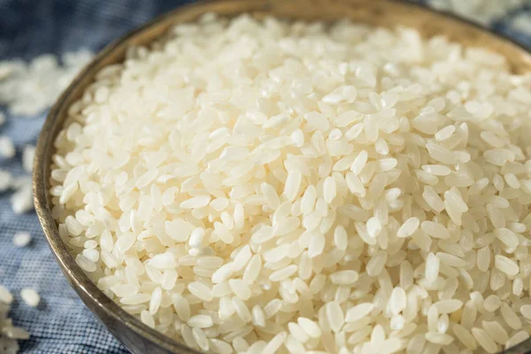 Grão Curto Orgânico Seco Cru Arroz Branco Uma Tigela — Fotografia de Stock