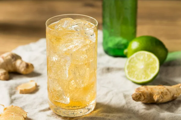 Refreshing Cold Ginger Beer Ice Lime — Stock Photo, Image